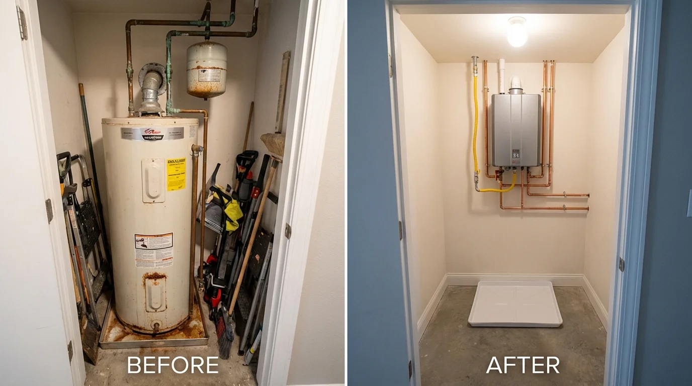 Tank water heater versus wall-mounted tankless unit comparison for Benton, AR homeowners